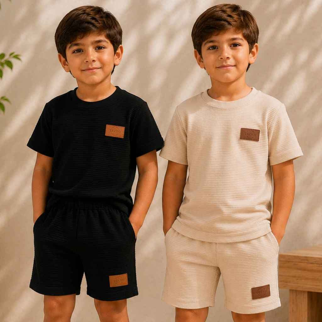 Kit 2 Conjunto Verão Camisa e Short Casual Infantil Masculino Canelado