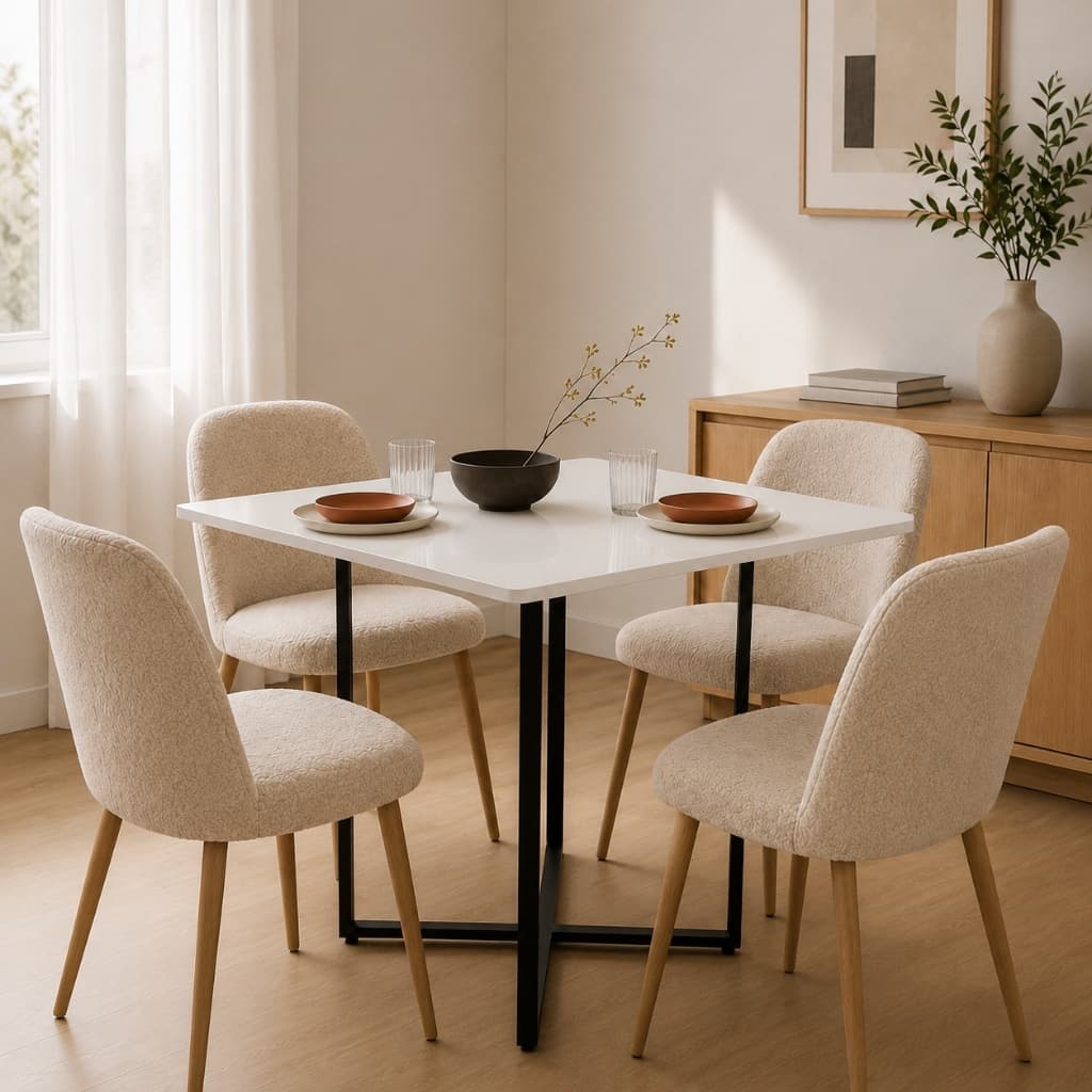 Mesa de Jantar Quadrada 4 Lugares - 80x80 MDF/Aço - Modelo Héstia - Preto/Branco - Variações de Cores - Moffer
