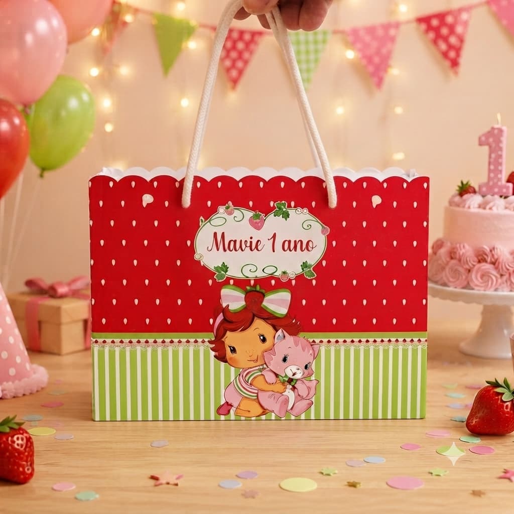 Sacola Personalizada Moranguinho Baby | Lembrancinha Festa Infantil | Personalizada com Nome e Idade