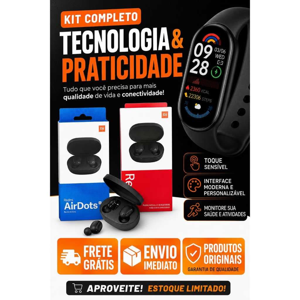 🎧⌚ Kit Tecnologia Xiaomi  – Smartband + Fone Bluetooth 🎁