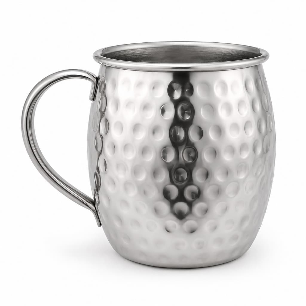 Caneca Moscow Mule 580ml Prata Aço Inox Martelada Drink Bares Festas