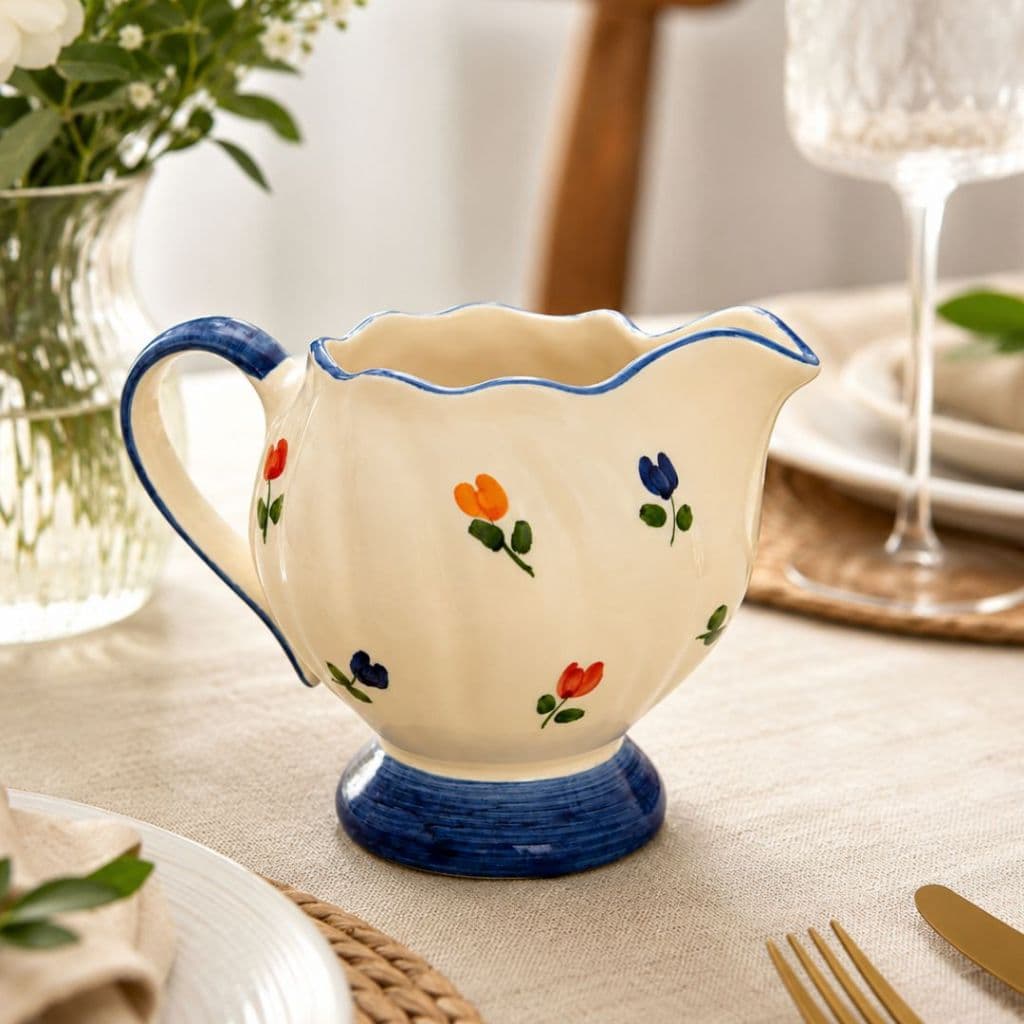 Leiteira Molheira De Cerâmica Tulipas Decoração Mesa Posta Colocar Leite