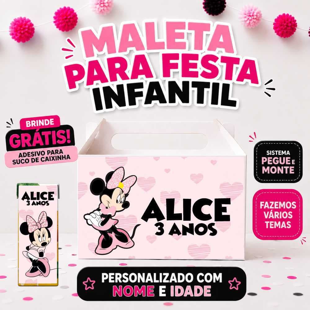 Caixa Maleta Lembrancinha Personalizada pegue e monte Festa Infantil vários Tema - festa na Escola - kit lanche