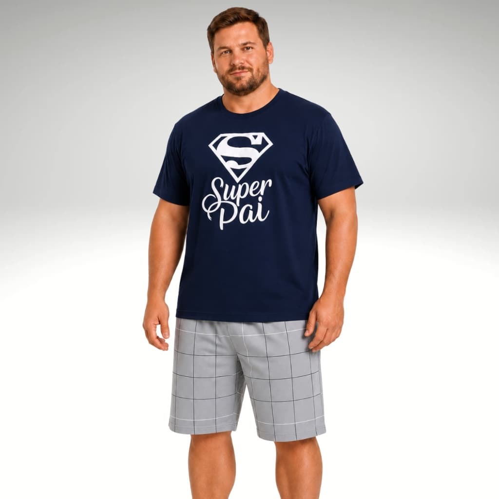 Pijama Plus Size Masculino Adulto Blusa Manga Curta e Short Tamanhos Extra G1 G2 G3