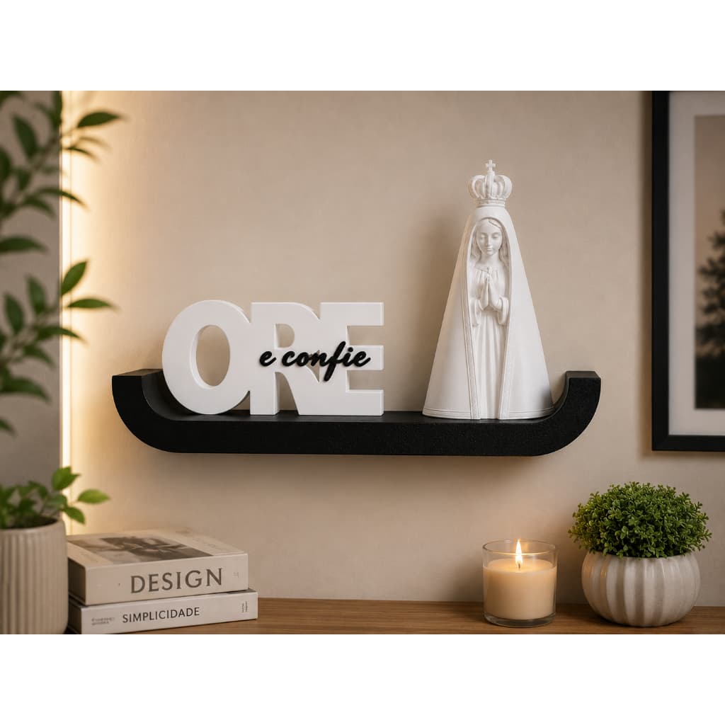 Decoração Religiosa Nossa Senhora Ore e Confie Prateleira  Parede Moderna Elegante Quarto Sala Presente Fé