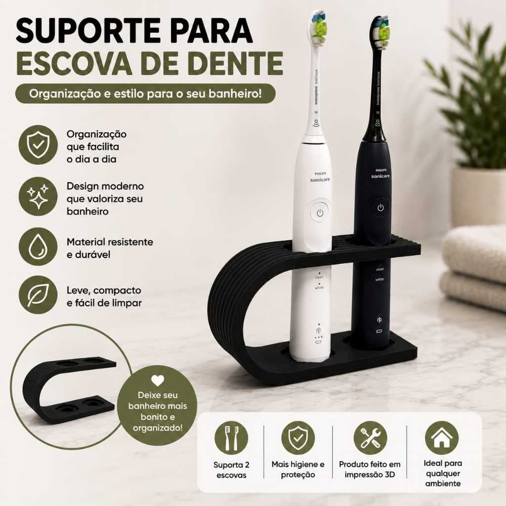 Suporte Organizador para 2 Escovas de Dente em Impressão 3D