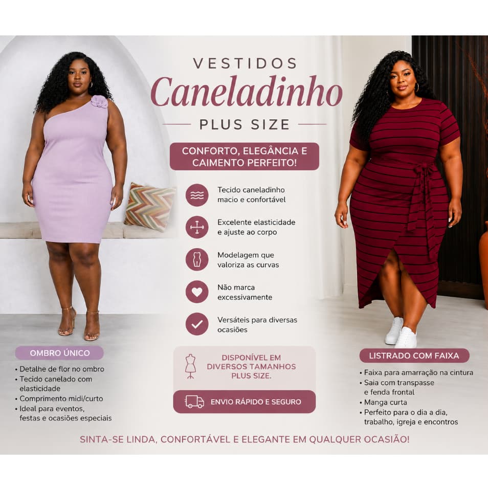 Vestido Ribana-caneladinho Midi feminino feminina plus size  G1 ao G3 44 ao 52