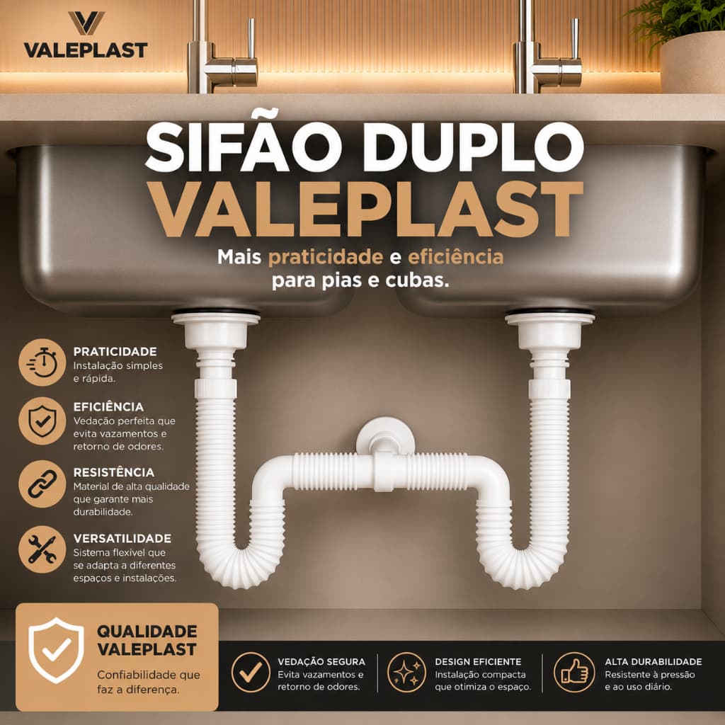 Sifão Sanfonado Duplo  Universal Flexível Cromado Ajustável Branco Preto para Pia Cuba Lavatório Tanque Cozinha Banheiro