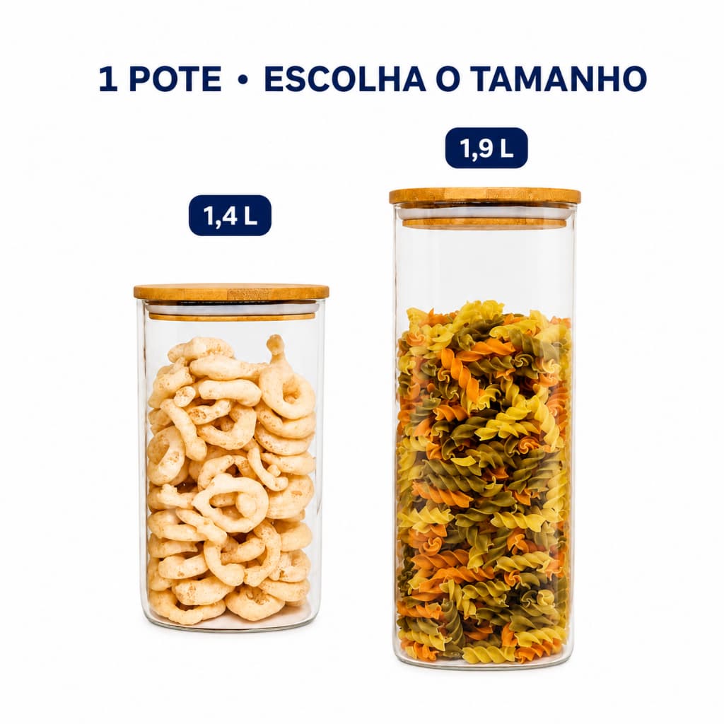 Pote de Vidro Hermético Quadrado OIKOS 1.4L ou 1.9L com Tampa de Bambu