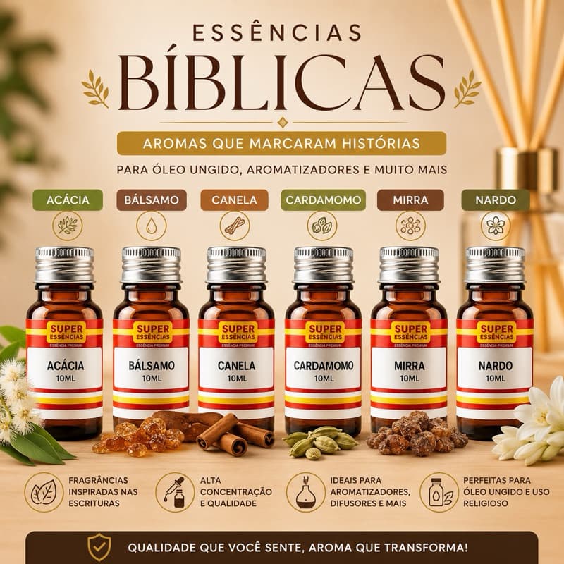 Essência Bíblica Premium 10ml para Óleo Ungido, Aromatizadores, Difusores e Perfumaria Religiosa