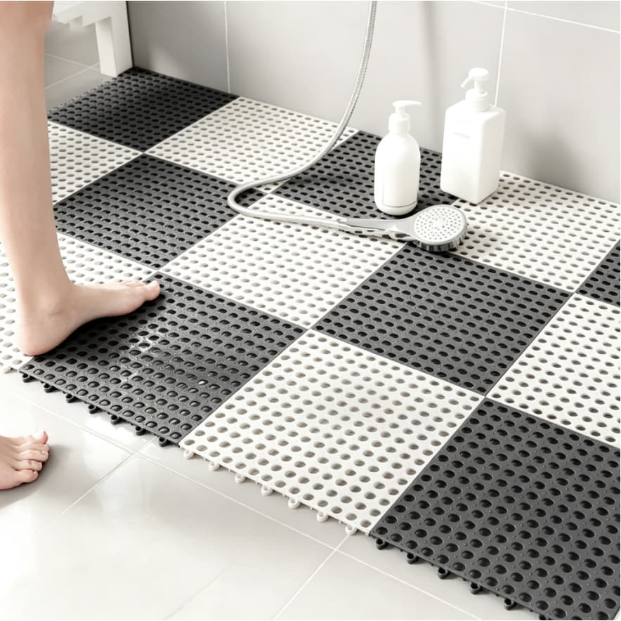Kit Tapete Piso Estrado Antiderrapante 30x30cm Box Banheiro Piscina Modular Drenante Chuveiro Área Molhada Borracha