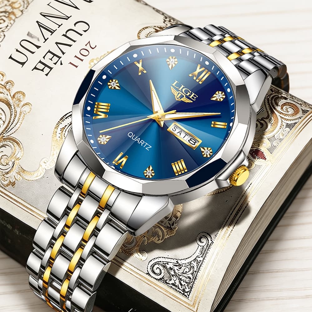 Relógio masculino de quartzo com data, resistente à água até 3 ATM, pulseira luminosa, ideal para presentear homens