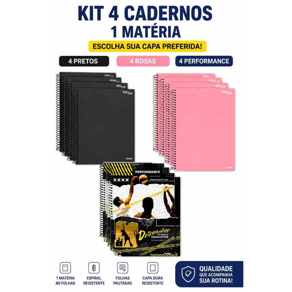 4 Cadernos Universiário 1 Matéria 80fls Volta as Aulas