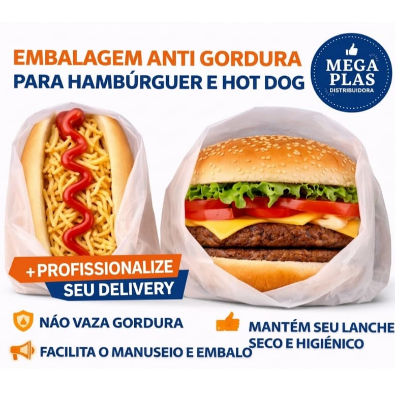 Saco Plástico Leitoso para Lanches Hambúrguer Hot Dog