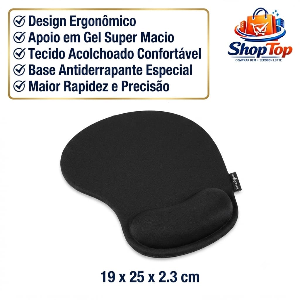 Mouse Pad Ergonômico com Apoio de Punho Gel Antiderrapante Kapbom Preto Conforto para Notebook e PC