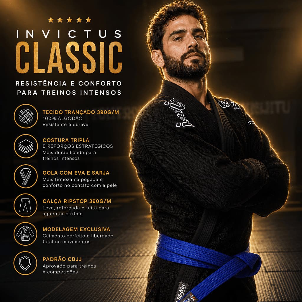 Promoção | Kimono preto para jiu jitsu | ENVIO IMEDIATO - Invictus classic