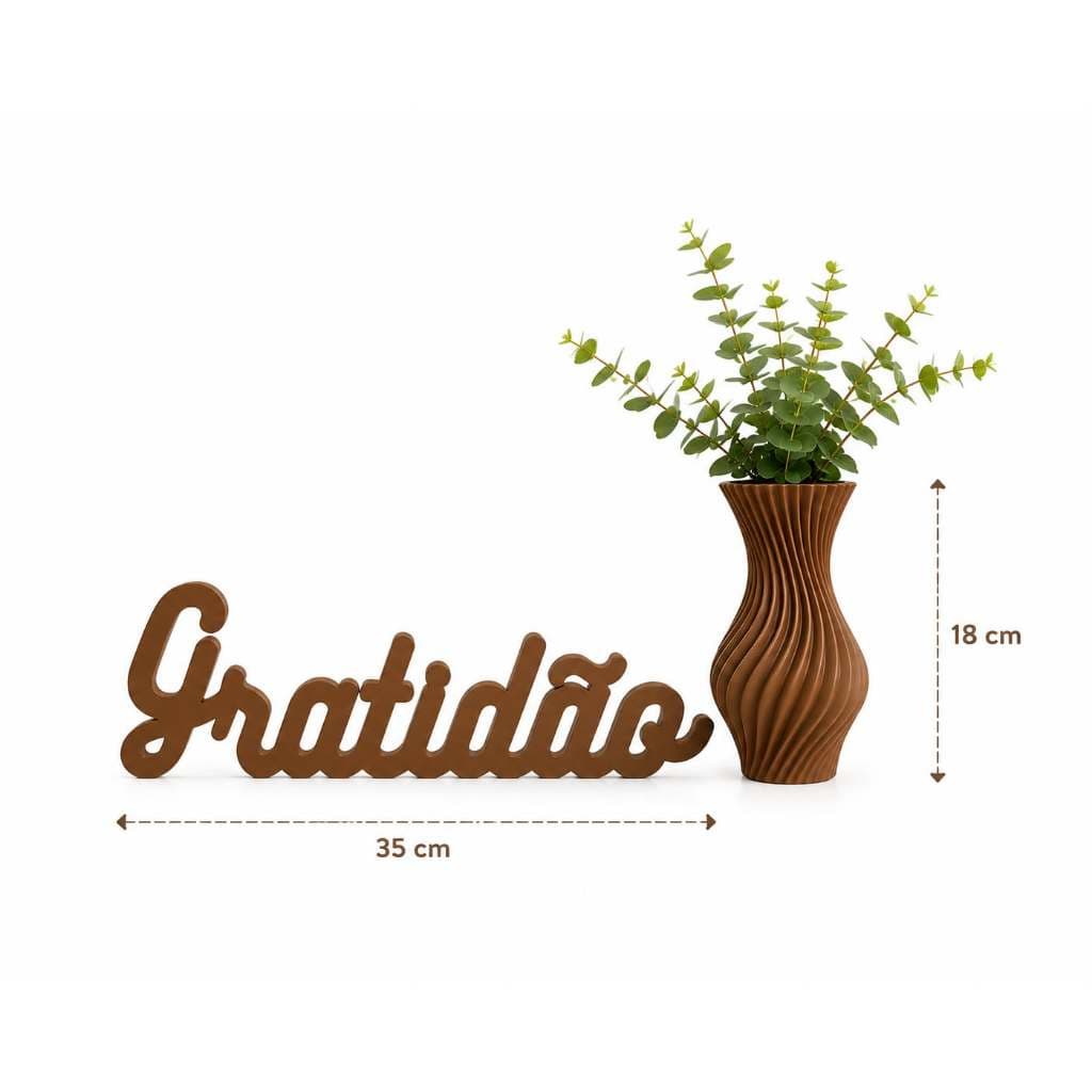 Kit Vaso Espiral e Letreiro Gratidão | Decoração Elegante para Casa