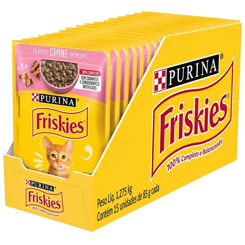 Kit 15 Unidades - Sachê Friskies Filhotes Carne ao Molho 85g - Alimento Úmido para Gatos