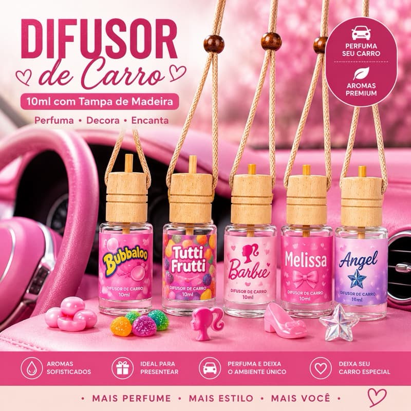 Difusor para Carro 10ml com Tampa de Madeira, Cheirinho para Carro, Aromatizador Automotivo Premium
