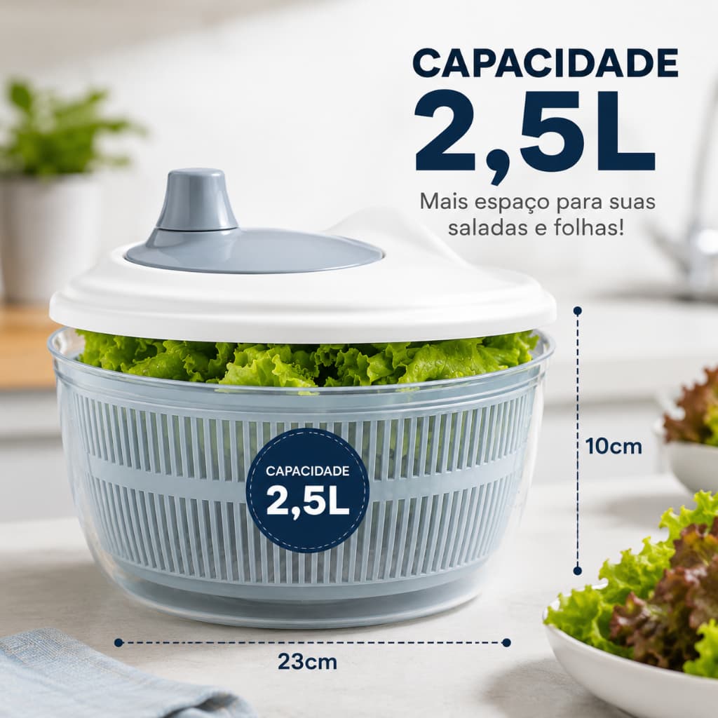 Seca Folhas Pratico 2,5 Litros Cozinha Eficiente Centrífuga Salada 2,5L Escorredor De Folhas Manual