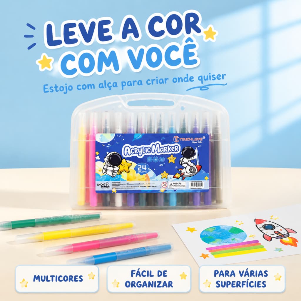 Kit Canetas Marcadoras Acrílicas Coloridas Ponta Fina para Madeira Vidro Pedra Papel Tela Cerâmica Artesanato