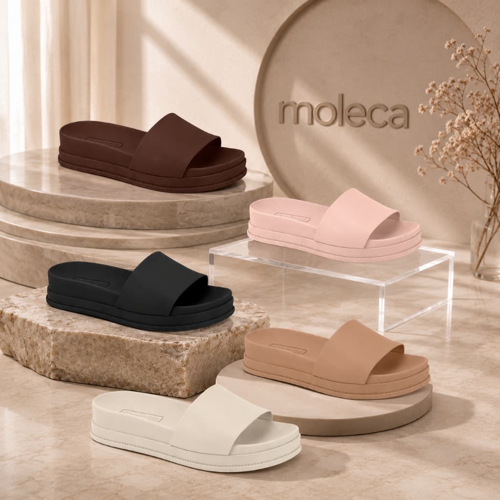 Sandália Feminina Moleca Slide Super Leve Confortável Plataforma Elegante Moda Feminina Original