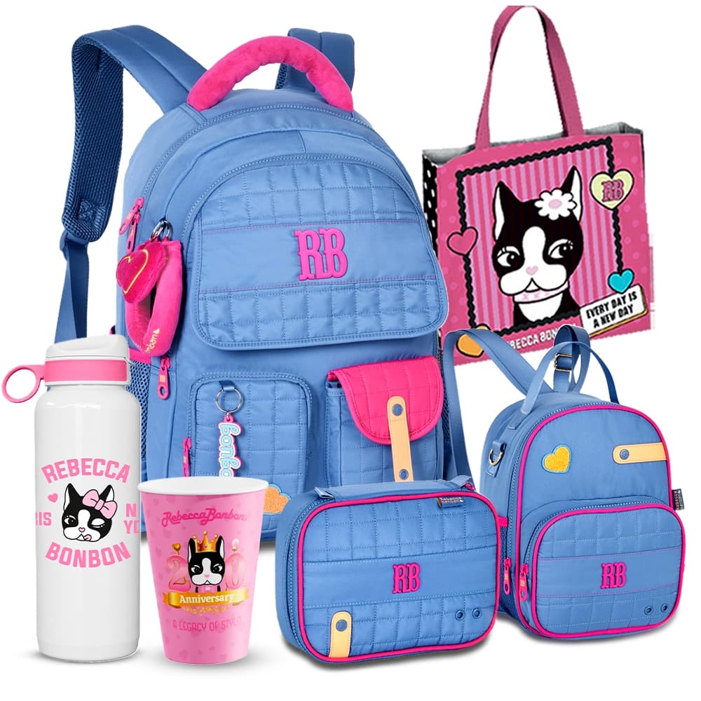 Kit Mochila Rebecca Bonbon Grande Feminina Estojo Box Amplo Lancheira Térmica Miniatura RB