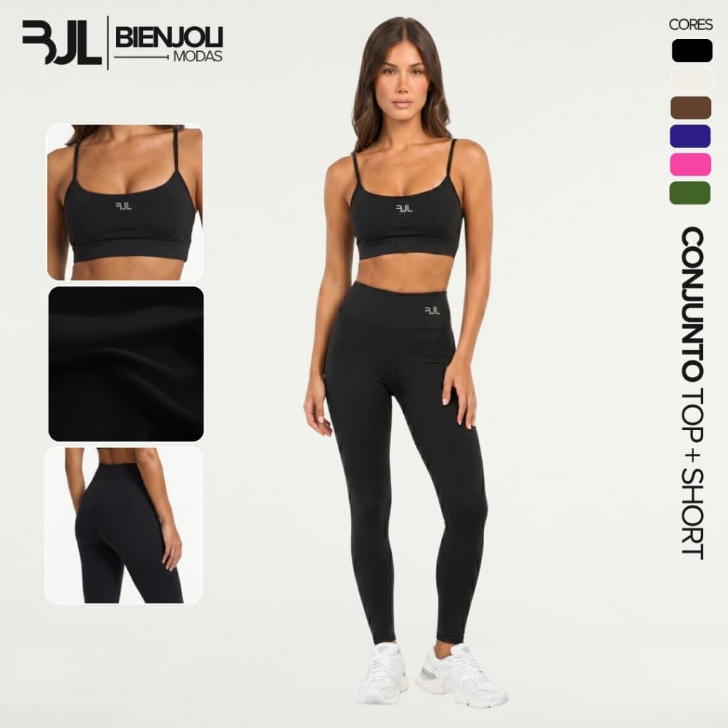 Conjunto Top + Legging Fitness Feminino ZERO TRANSPARÊNCIA Academia Conforto Corrida Suplex Premium