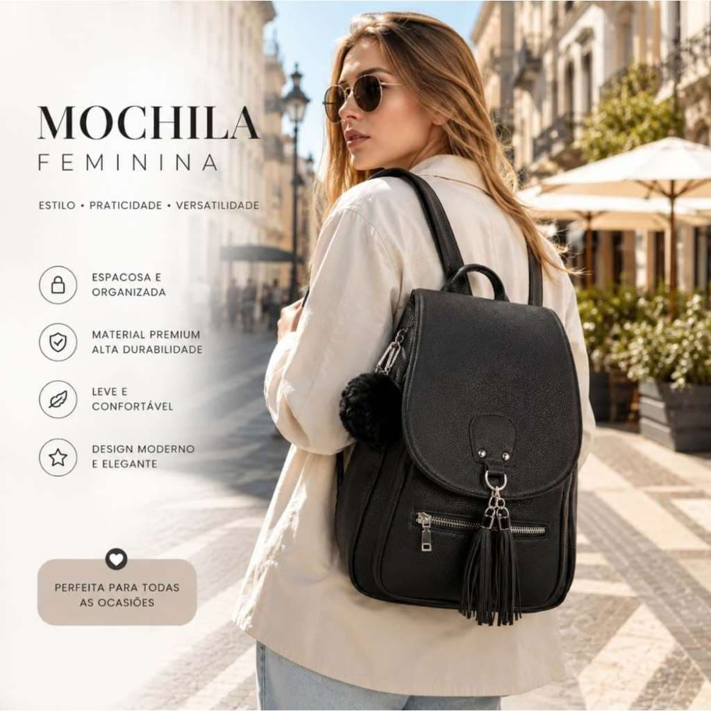 Mochila Feminina Média De Qualidade De Costas Em Couro Sintético cangurus