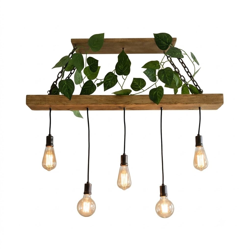 Lustre Luminária Pendente Rústico Madeira Maciça 90cm - 5 Lâmpadas - ASPEN5