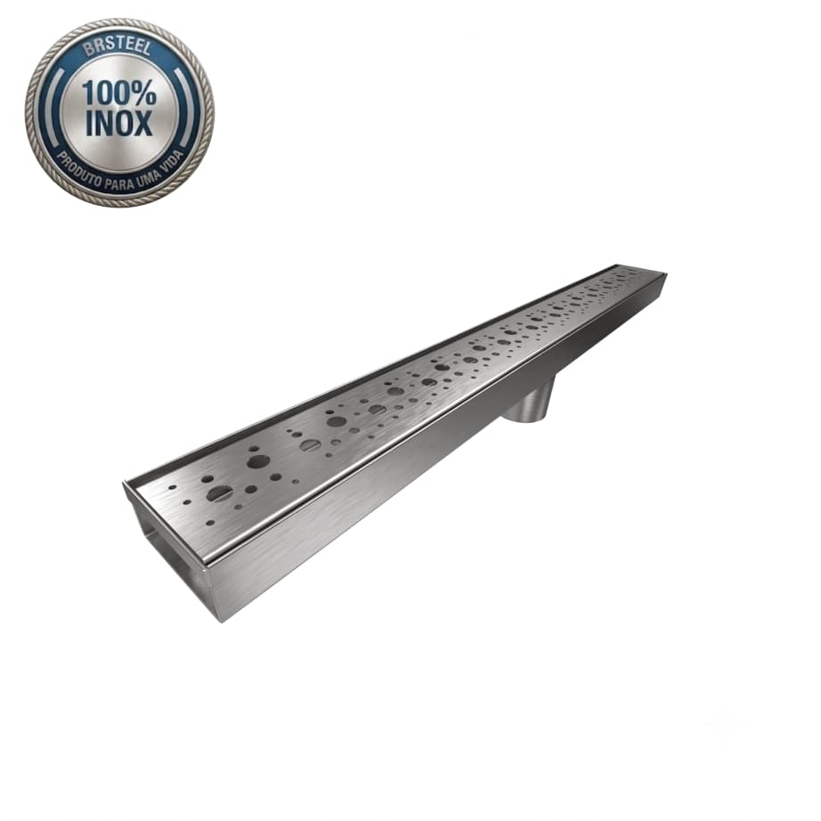Ralo Linear Inox Decorativo Grelha Gotas Premium BR Steel Banheiro Direto Fábrica