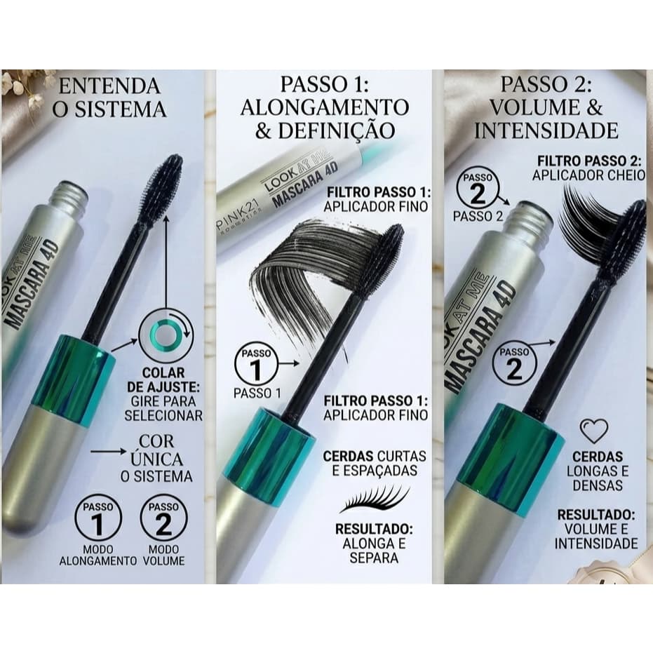 Pink 21 Lançamento Mascara de cilius LOOK AT ME 4D 2 em 1