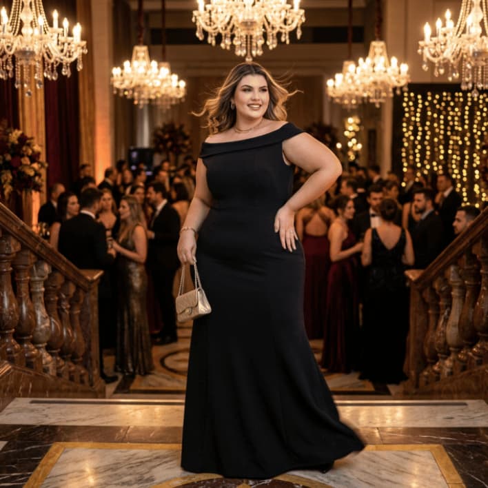 Vestido Plus Size Longo Festa Crepe Ombro  a Ombro Sereia Convidada Madrinha Evento GG ao G4