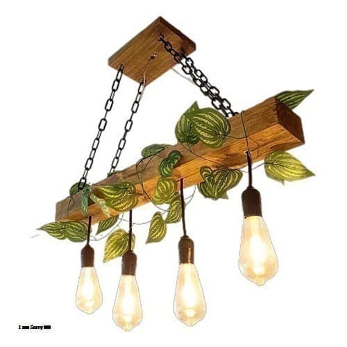Luminária Lustre Pendente Rústico Madeira Maciça 70cm 4 Bocais E27 Bivolt - Pó de Madeira