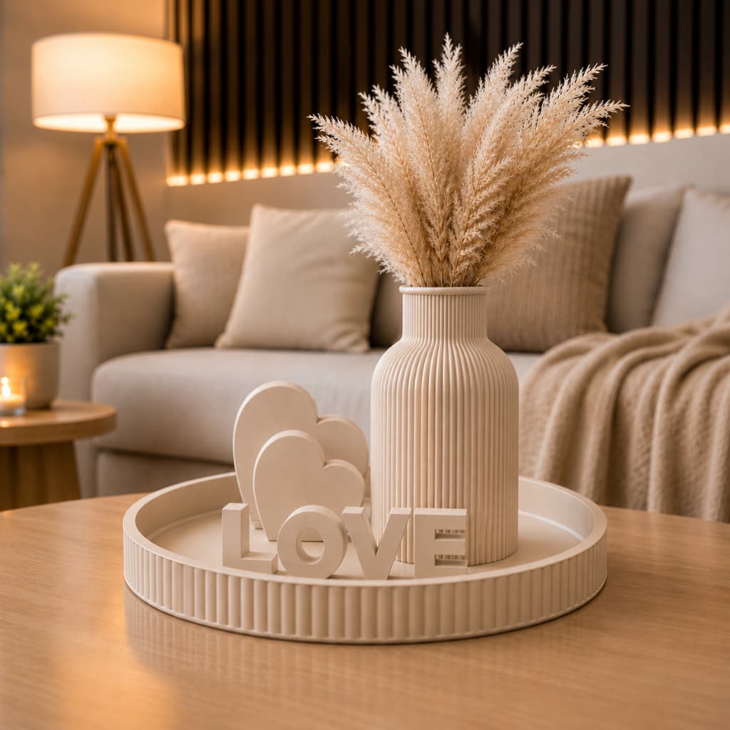 Decoração Sala Love com Bandeja Vaso Corações e Palavra Love Kit Decoração para Mesa Sala Quarto Cozinha Escritório