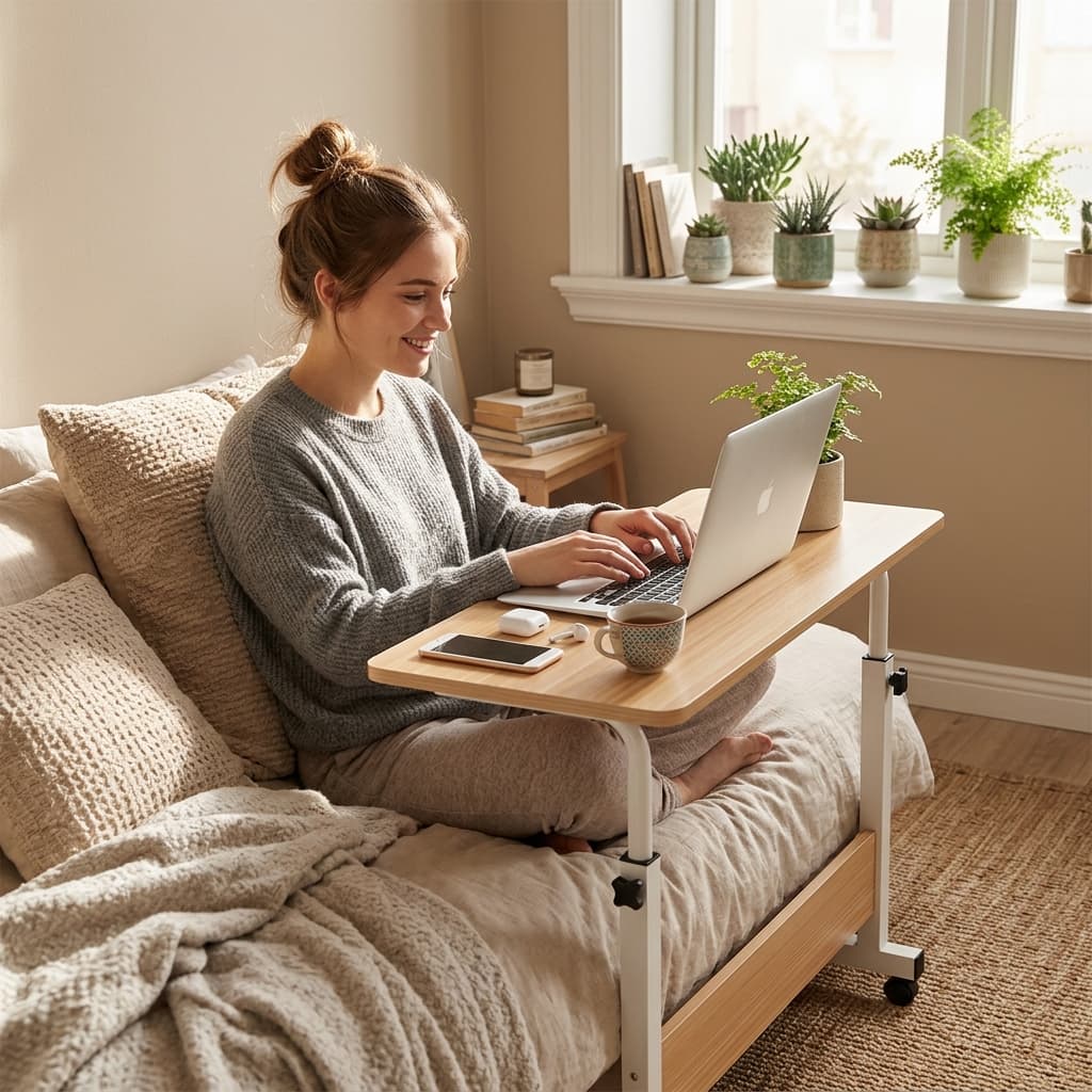 Mesa Multiuso Portátil para Notebook com Altura Ajustável e Rodinhas Adequado Para Camas e Sofás