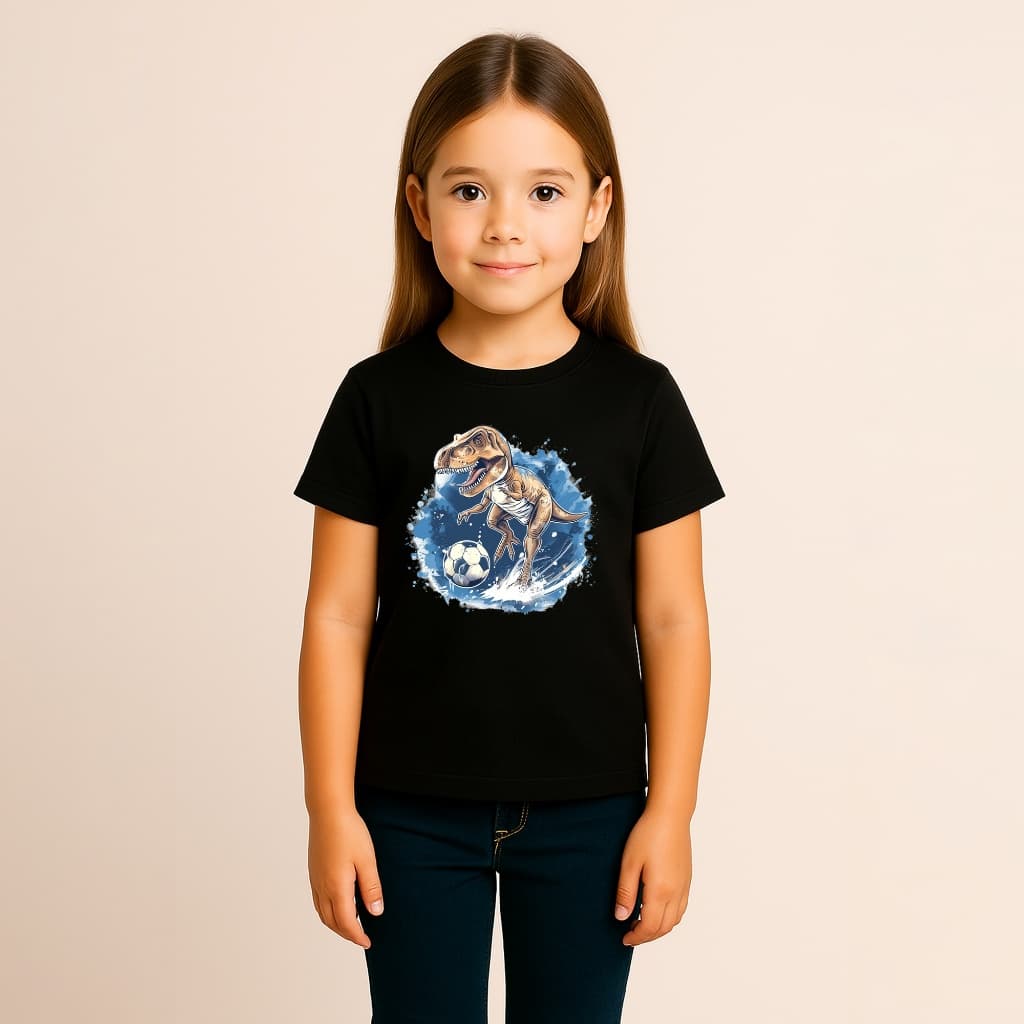 CAMISETA INFANTIL MENINA ALGODÃO DINOSSAURO FUTEBOL BOLA JOGADOR (1)