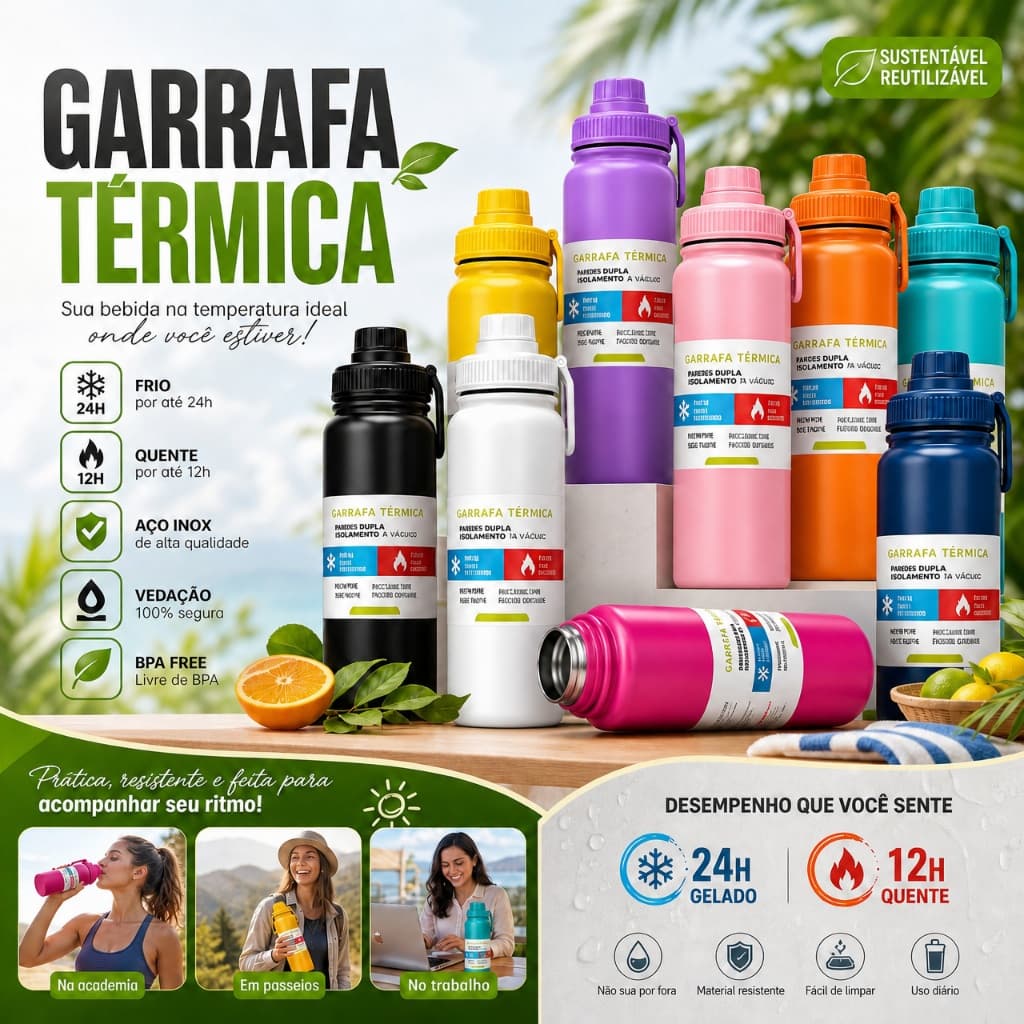 1.000 ml Garrafa térmica de aço inoxidável de dupla camada com , com coador de chá, para esportes ao ar livre e academia