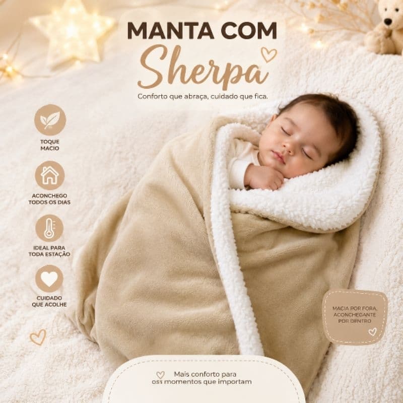 Manta para bebê dupla face com sherpa, coberta
