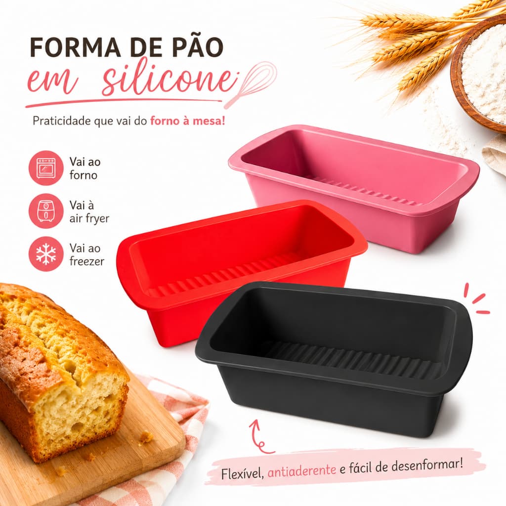 Kit Formas de Silicone para Pão Bolos Pudim Assadeiras Caseiras
