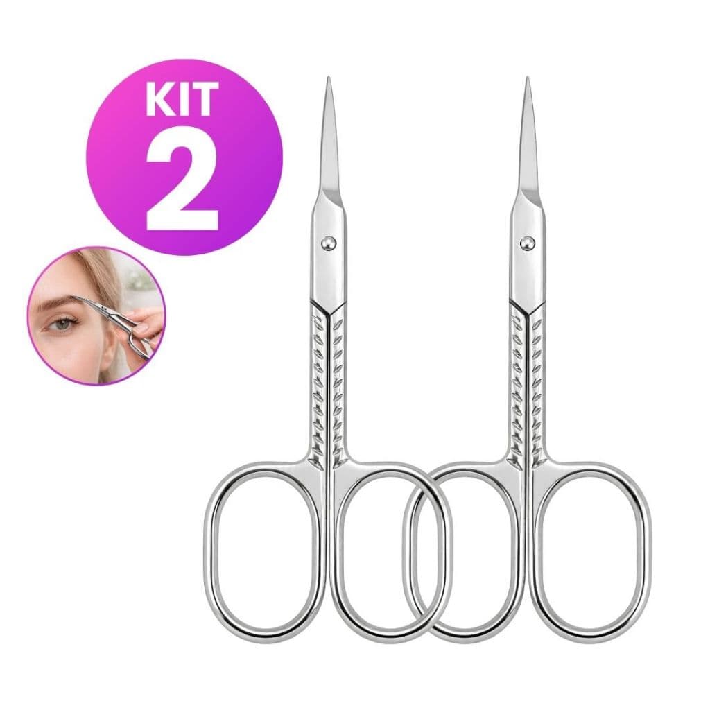 2 Un Tesoura De Sobrancelha Aço Inoxidável Para Manicure Cílios