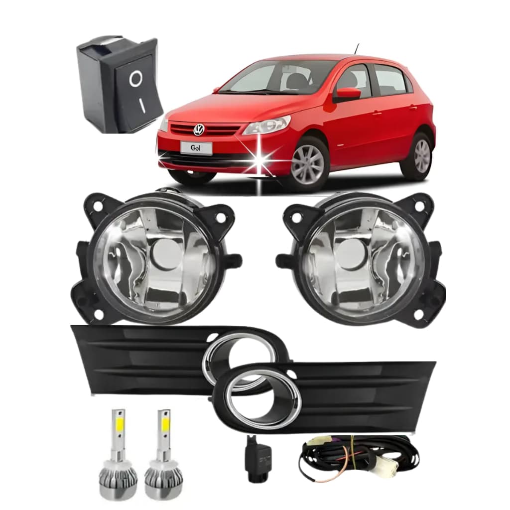 MILHA  NEVOEIRO  GOL G5 + LED HB4 + MOLDURA + BOTAO + CHICOTE CM RELE+ FAROL DE MILHA 2009 2013