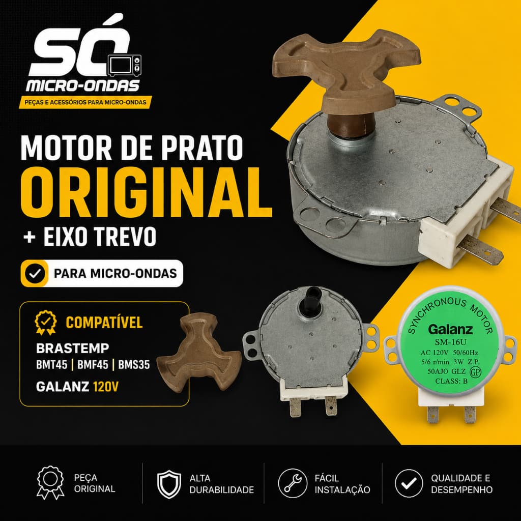 Motor de prato original + eixo trevo para microondas Brastemp Bmt45 Bmf45 Bms35 Galanz 120v