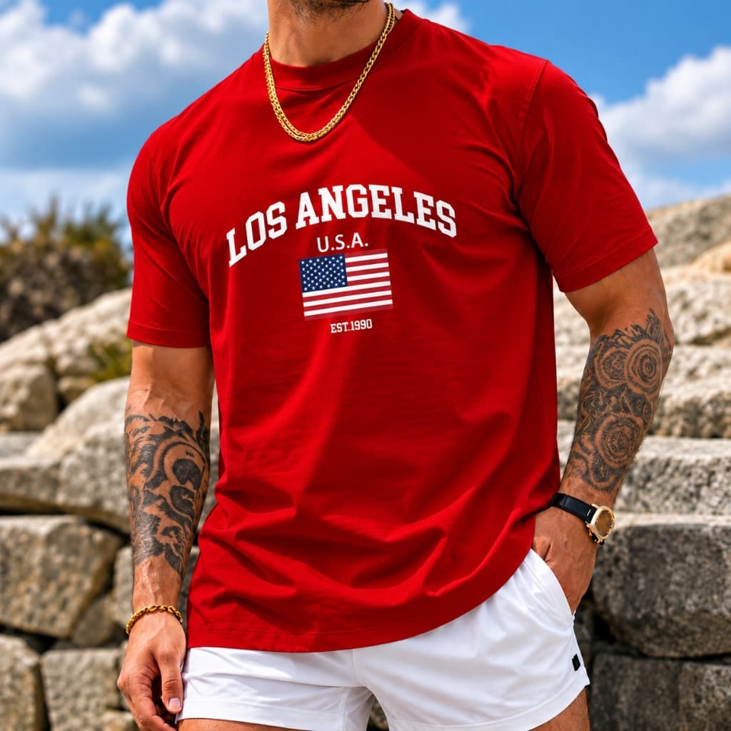 Camiseta Masculina Estampada Los Angeles Confortavel 100% Algodão Envio Rapido