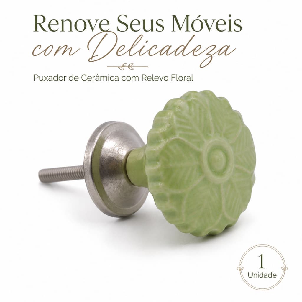 Puxador Cerâmica Folhas Verde Claro Gavetas Armários Portas