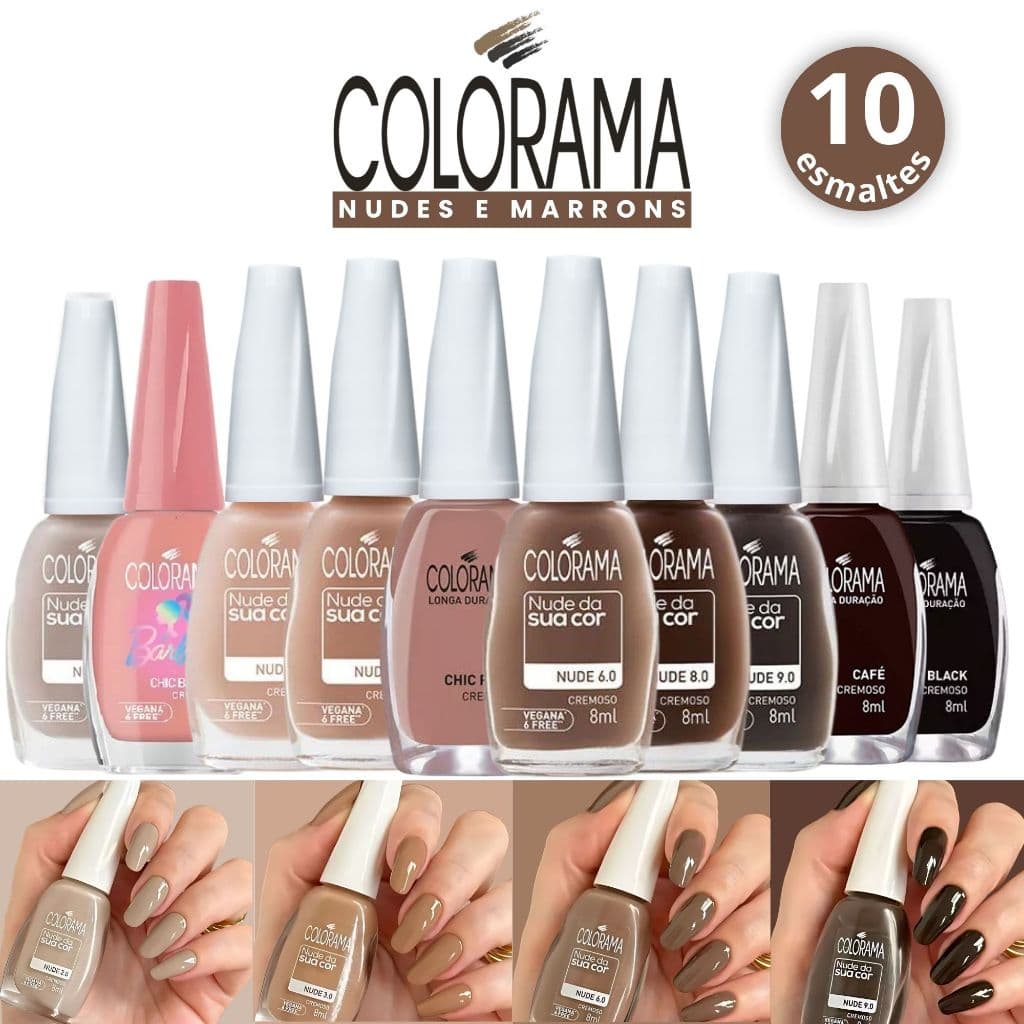 Kit 10 Esmaltes Colorama Marrons e Nude Tons Terrosos Cremoso Esmalte Atacado