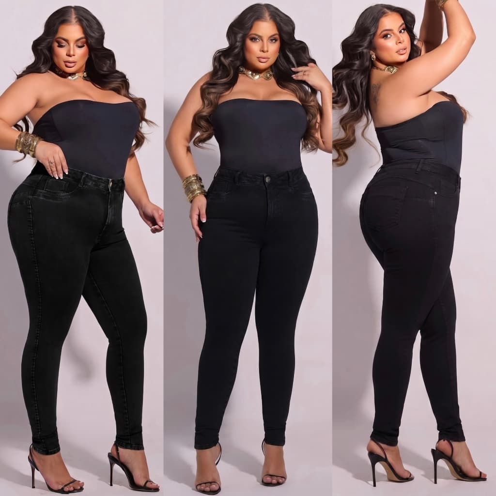 Calça Original Plus Size Feminina Cor Preta Empina Bumbum Com Lycra