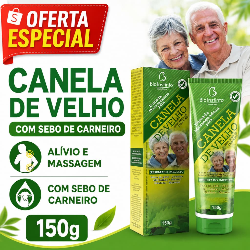 Canela de Velho ORIGINAL com Sebo de Carneiro Pomada Bio Instinto 150g Gel Massageador Massagem Alivio