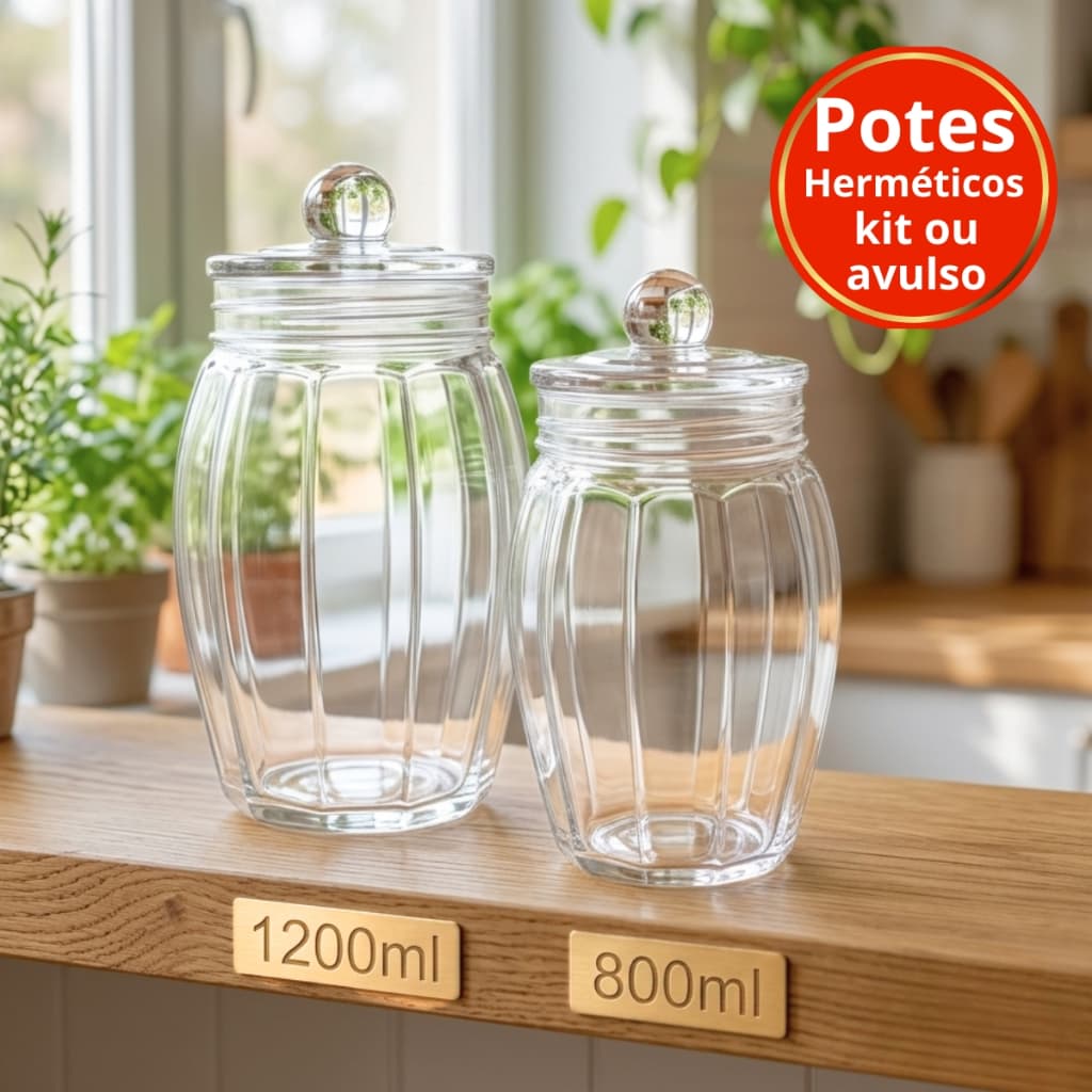 Pote de Vidro Premium Porta Mantimento com Vedação Anti-Inseto Kit ou Avulso