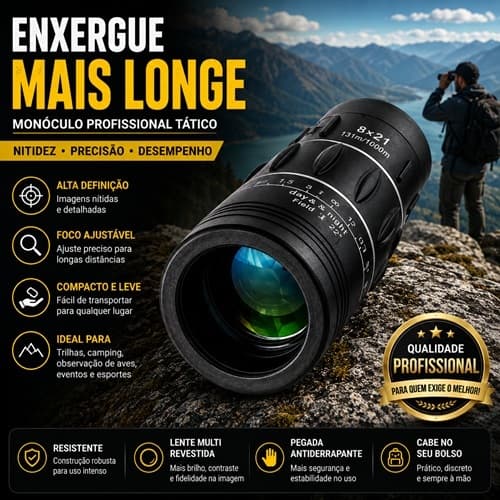 Monóculo Profissional 16x52 Longo Alcance Tático Ajuste de Foco com Bolsa para Camping Trilhas Observação